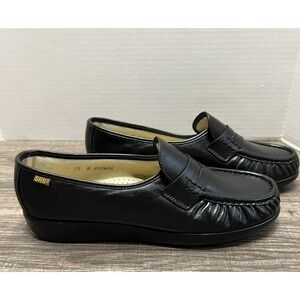 SAS Black Leather Penny Loafers Comfort Shoes 11M Classic Work Office Walking
